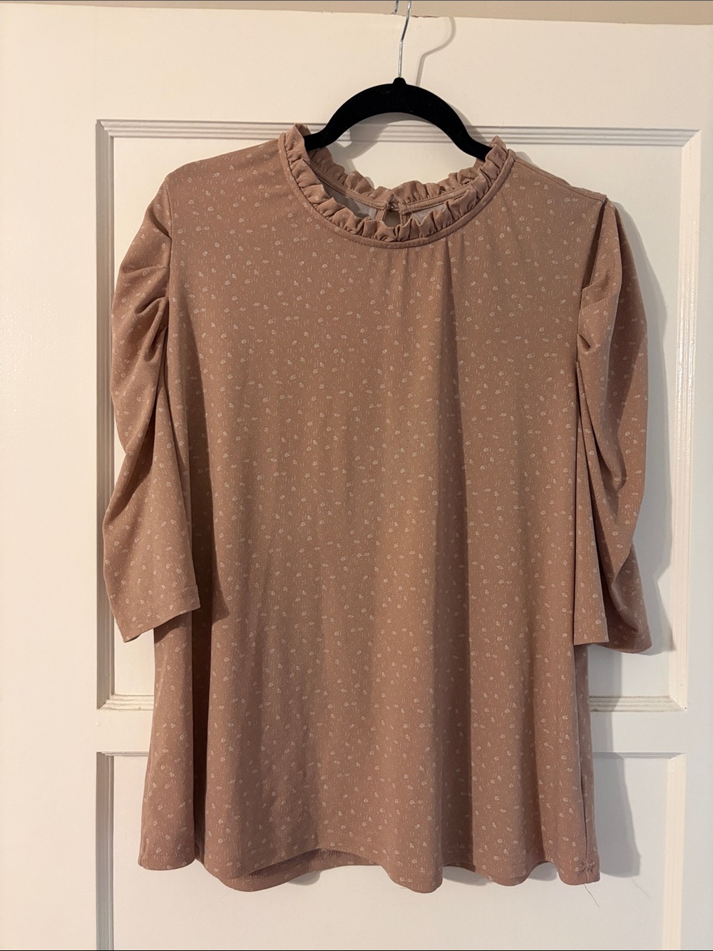 Ruffled Neck Mauve Blouse with Subtle Flower Print